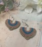 Boho micro macrame fan shaped beaded tear drop earrings, boho girl gift  - Image 1
