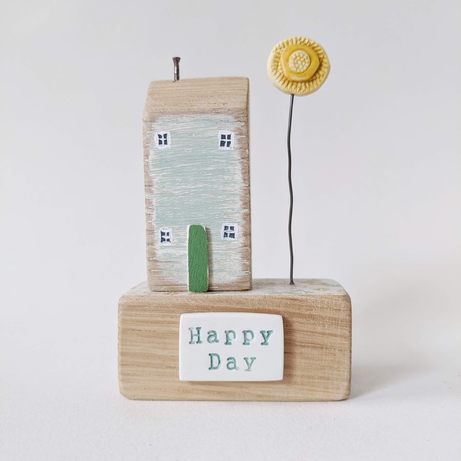 Little Wooden House with Clay Sunshine 'Happy Day'