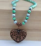 Shimmery blue and green bead necklace with copper heart pendant - 1001085 - Image 6