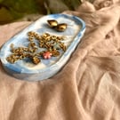 Earthy blue marble effect oval trinket tray