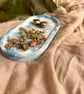 Earthy blue marble effect oval trinket tray