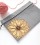 LARGE free motion & hand embroidered large floral zip purse pouch case - yellow - Image 1