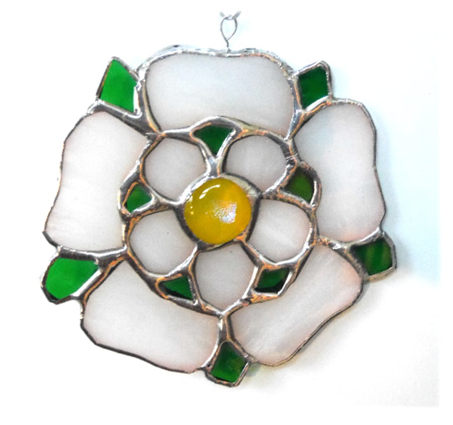 SOLD Yorkshire Rose Suncatcher Stained Glass 071