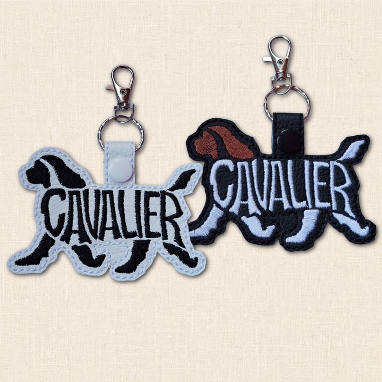 Cavalier King Charles Spaniel Keyring - Dog Silhouette Word Art Accessory