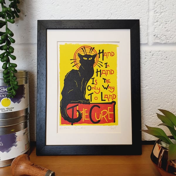 The Cure Love Cats- Original Hand Pressed Lino Print
