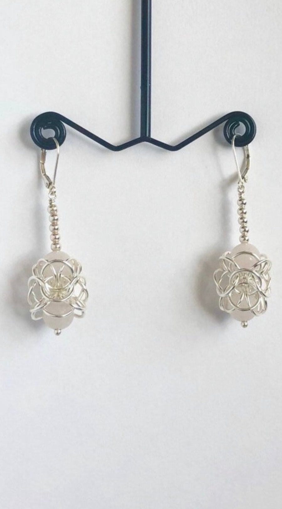 Sterling Silver Rose Quartz Chainmaille Earrings