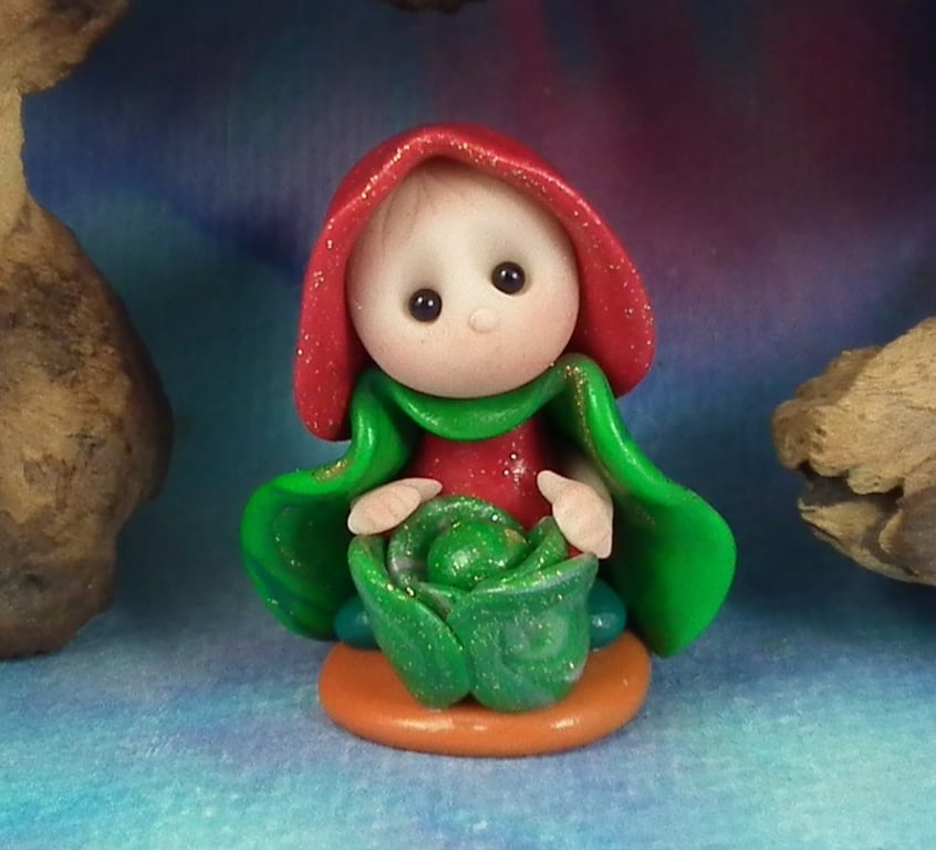 Tiny Gnome 'Nolan' with Brussels Sprout OOAK Sculpt Ann Galvin