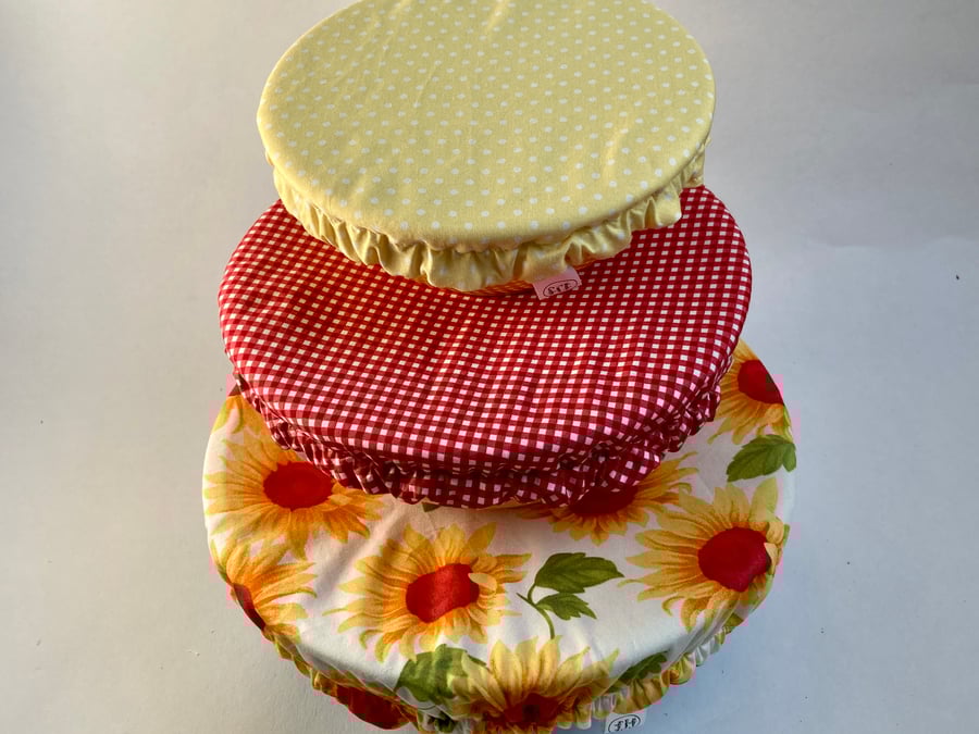 Reusable bowl covers - set of three. Sunshine colours