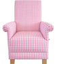 Pink Gingham Fabric Adult Armchair Chair Checked Accent Bedroom Kitchen Small