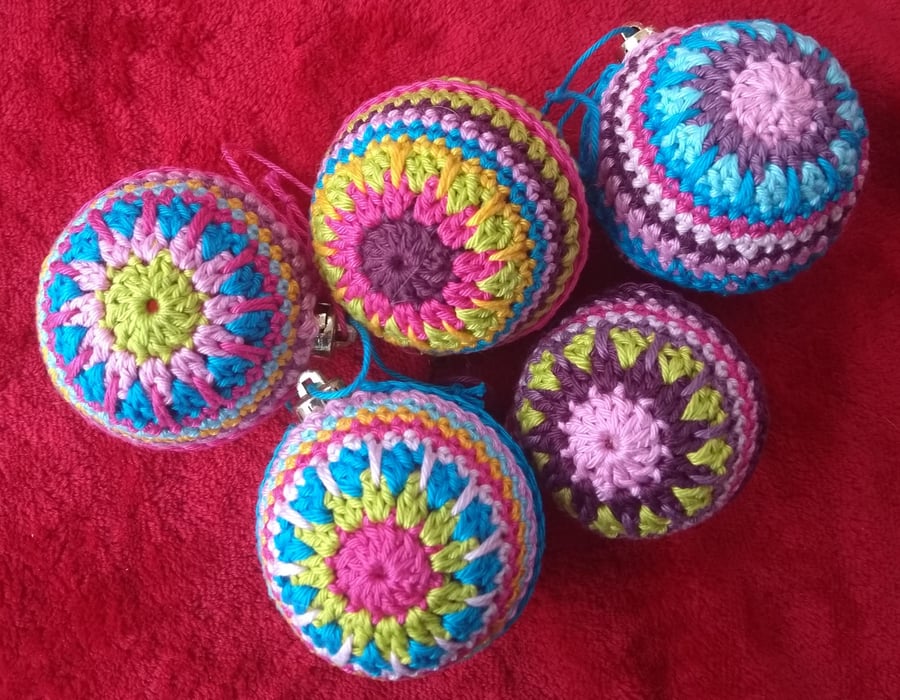 Crochet Baubles Set, Multicolour, Handmade, Hanging Decorations