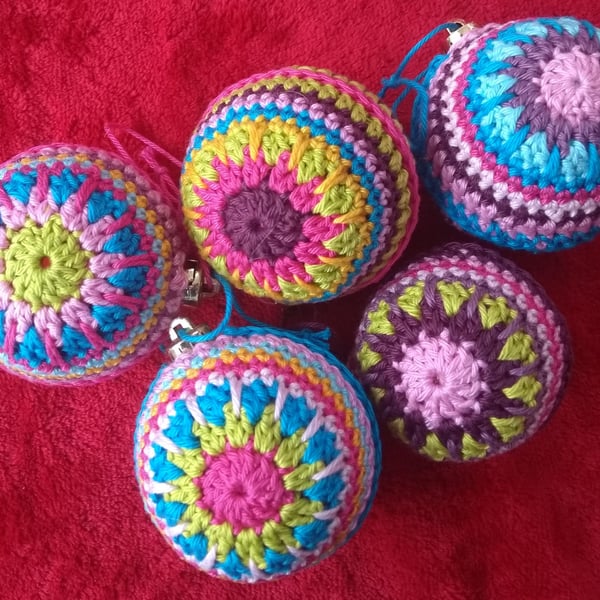 Crochet Baubles Set, Multicolour, Handmade, Hanging Decorations