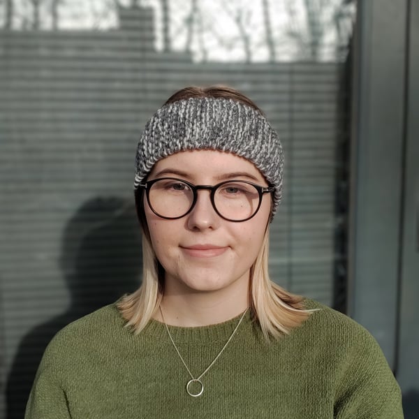 Ear Warmer Headband, Knitted Grey, Silver & White Headband 