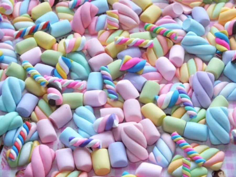 Fun Mixed Clay FAKE Food MARSHMALLOW FLUMPS Candy Swirl Cane Flatback 3D 10pcs