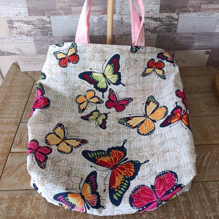 Butterfly and floral reversible tote bag 