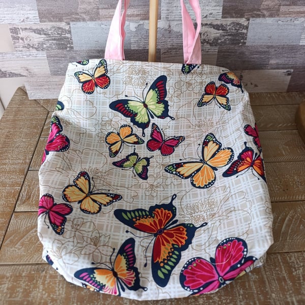 Butterfly and floral reversible tote bag 
