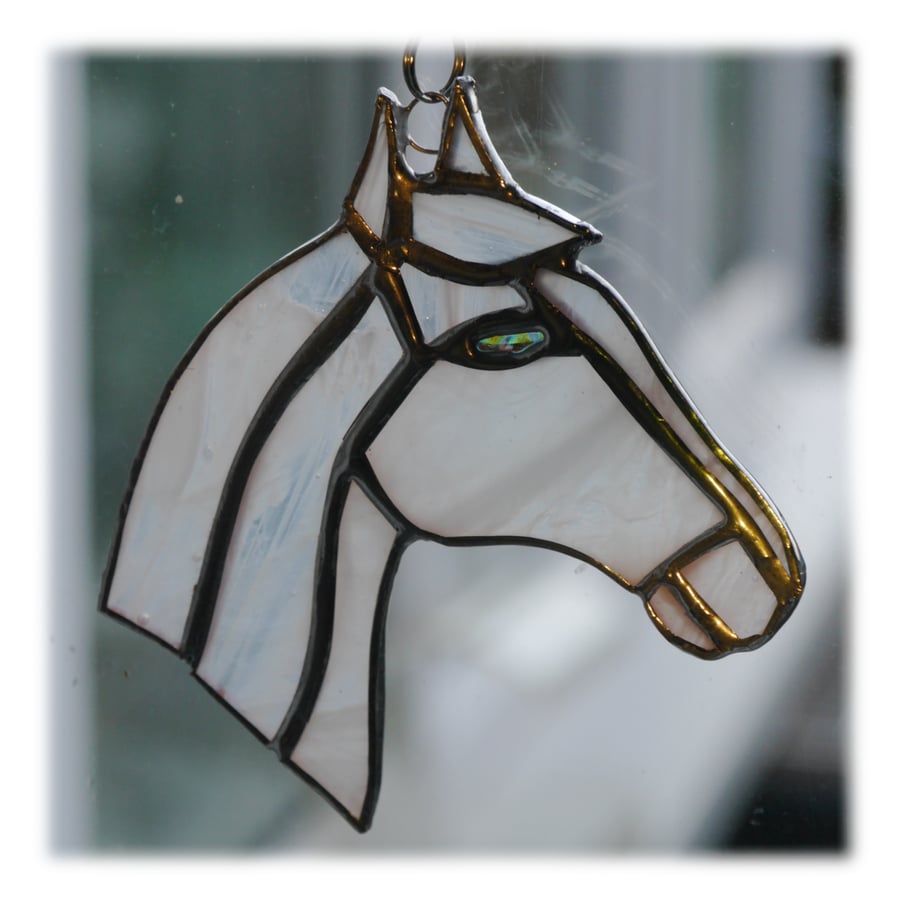 Horse Suncatcher Stained Glass Horsehead White 087