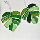 Stained Glass Swiss Cheese Plant Leaf Suncatchers - Handmade Hanging Decoration