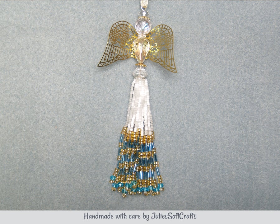 Guardian Angel Hanging Ornament Beaded Glass and Crystal