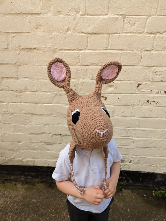 Crochet Hare rabbit hat, winter novelty hat, newborn, child, toddler, adult size