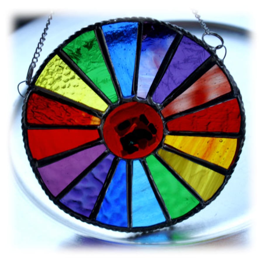 Summer Solstice Rainbow Burst Suncatcher Stained Glass Handmade 010