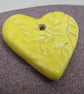 Medium Lemon Yellow Leaf Texture Heart Shaped Ceramic Pendant - Image 2