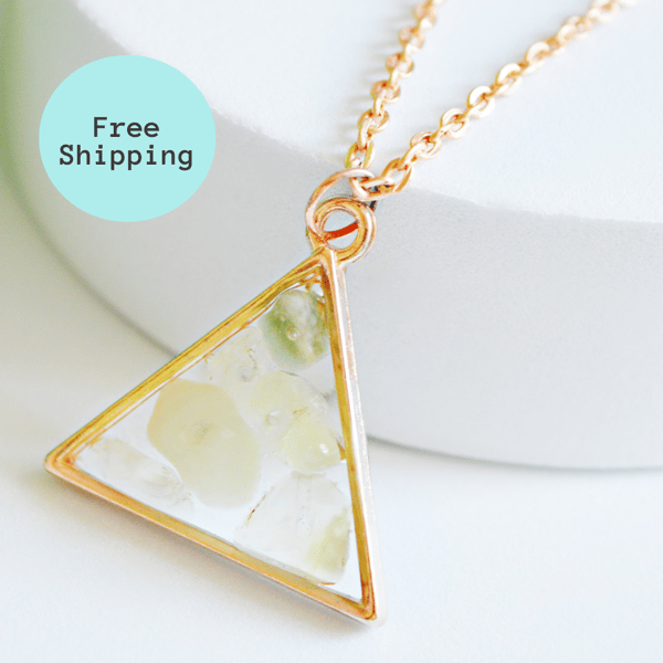 Bowenite Rose Gold plated Triangle Worry Stone Pendant Necklace - Free Postage