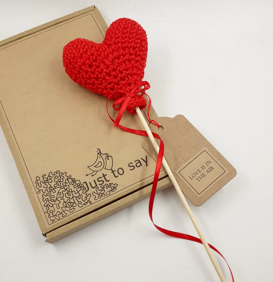 Crochet Red Heart Balloon - Alternative to a Greetings Card 
