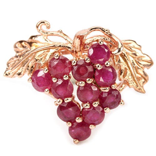 Baroque Ruby Bunch of Grapes & Vine Leaves Ring
