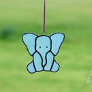 Stained Glass Pearl White Sitting Baby Elephant Suncatcher