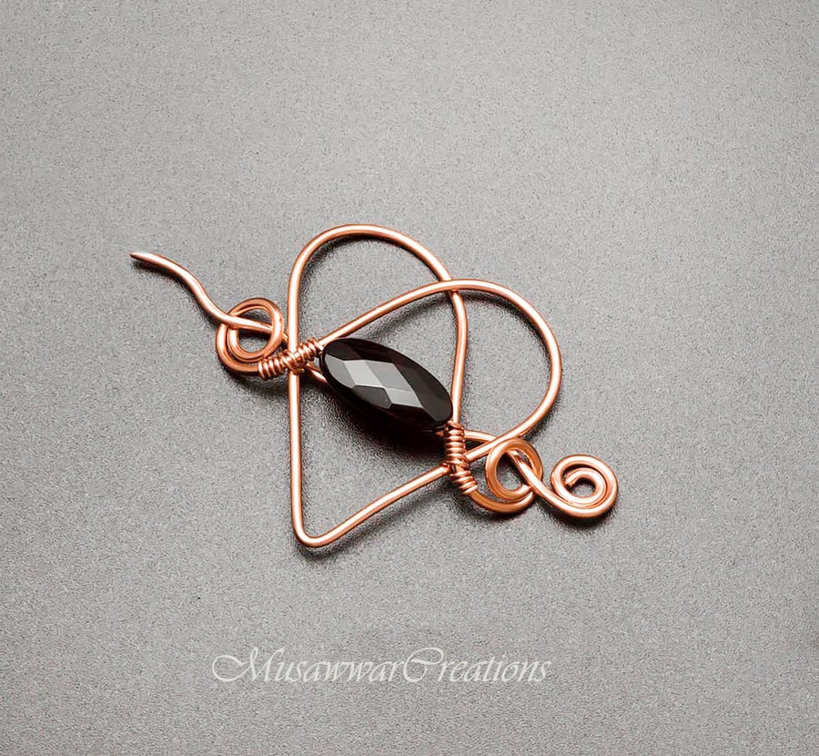 Copper brooch for knitted Shawl and Sweater, black agate shawl pin