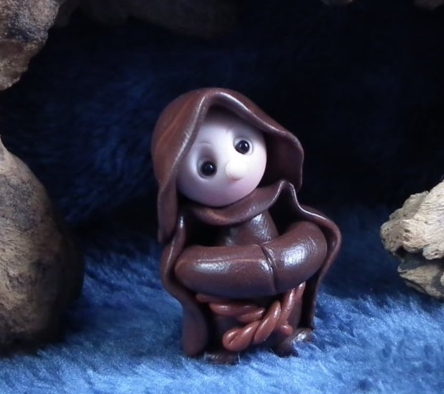 Tiny Gnome Monk 'Brother Seb' 1.5" OOAK Sculpt by Ann Galvin