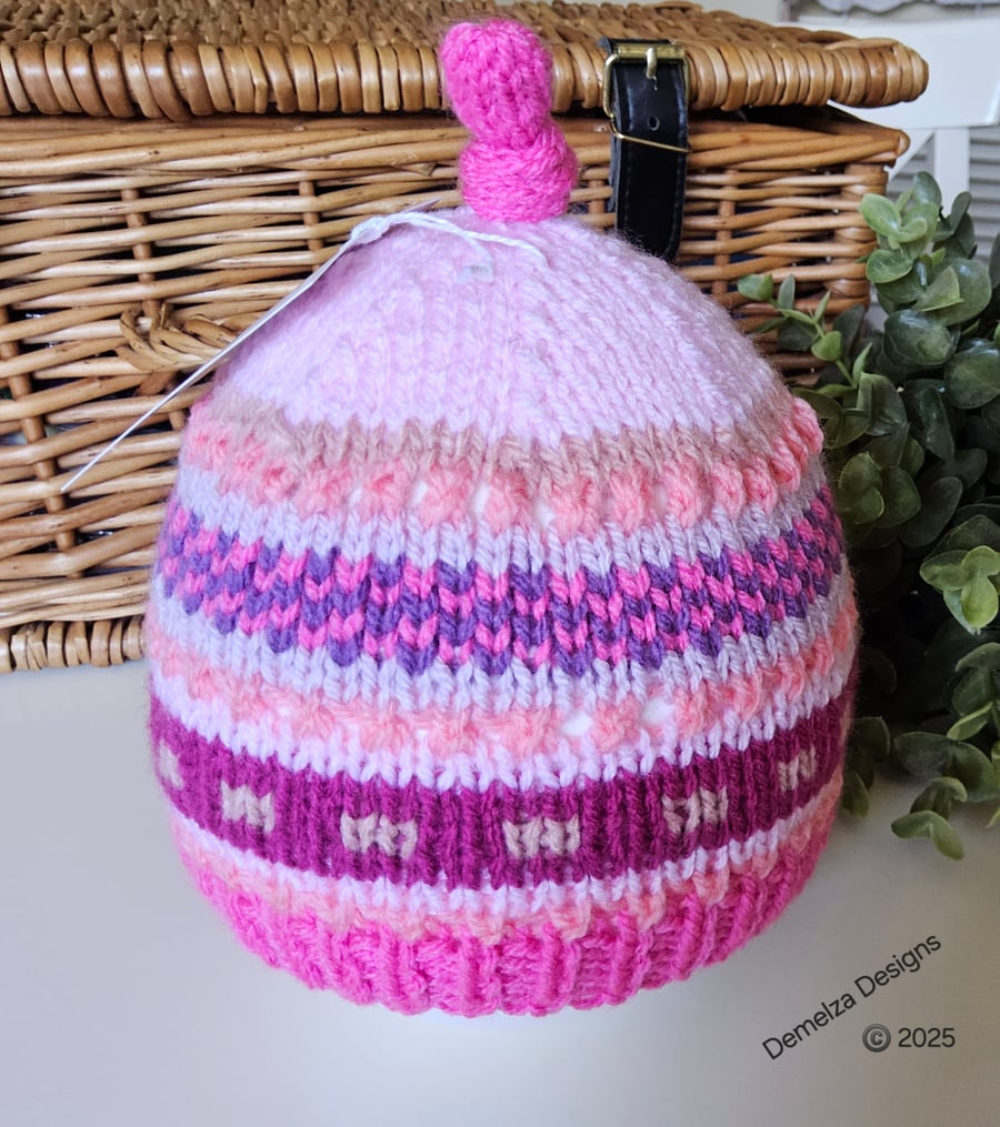 Designer Baby Knotted Fairisle Hat 9 -18 months size 