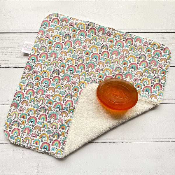 Organic Bamboo Cotton Wash Face Wipe Cloth Flannel Tiny Bright Rainbows