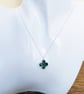 Genuine Malachite Lucky Four Leaf Clover Sterling Silver Necklace 18 Inch - Image 7