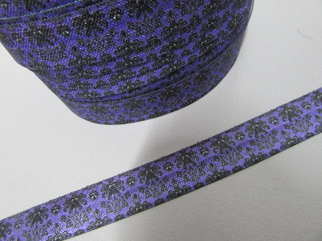 Purple Skeleton Ghost Halloween Fold Over Elastic x 1 metre