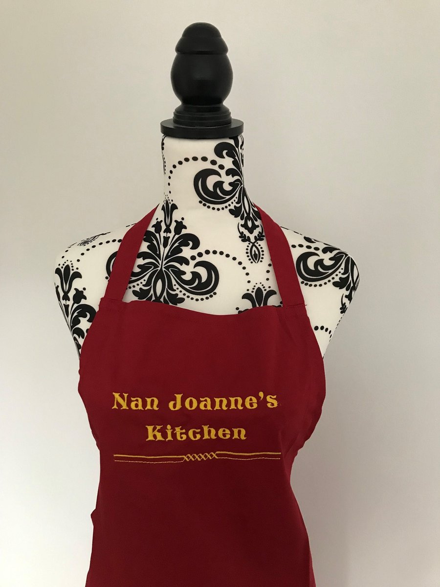 Kitchen Cooking Apron Personalised with Embroidered Text of your choice.