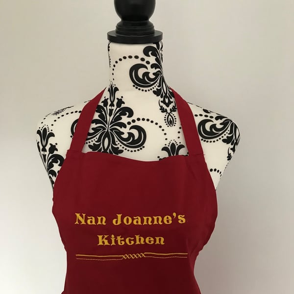 Kitchen Cooking Apron Personalised with Embroidered Text of your choice.