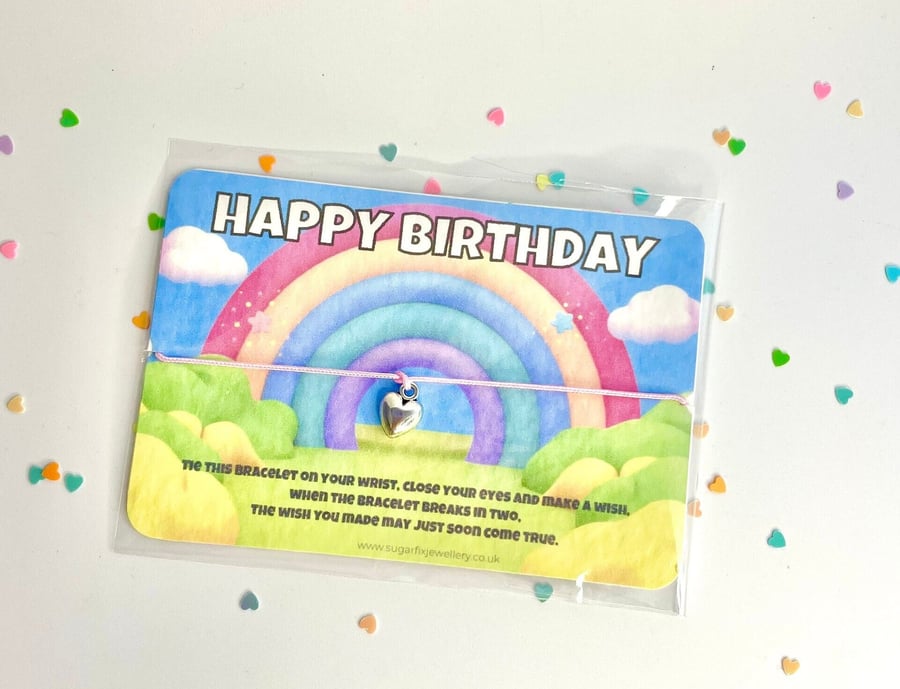 Happy Birthday Heart Wish Bracelet Rainbow 