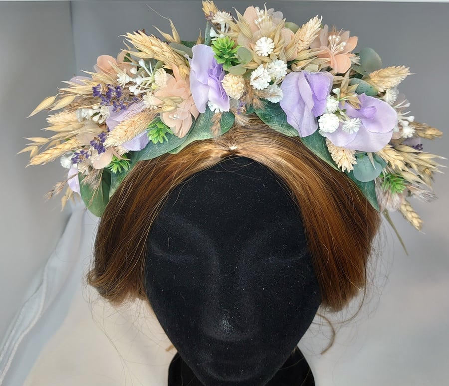 Dry and Faux flower crown, Wedding flower crown, Bridal hair flowers