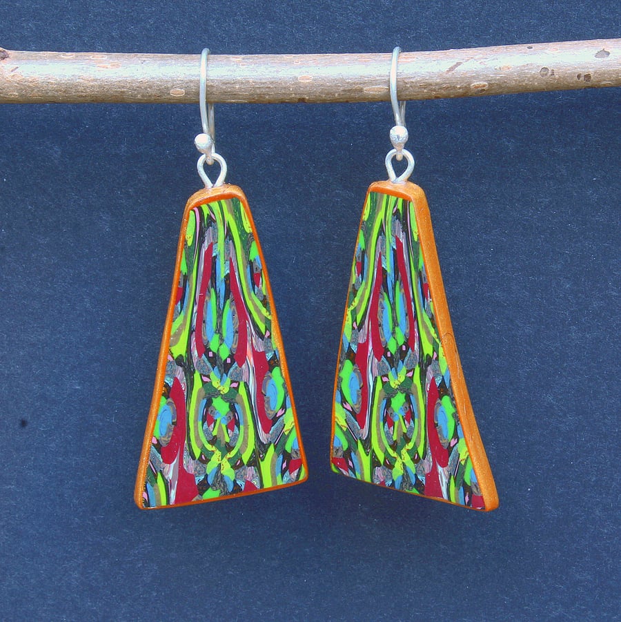 Dangle Earrings - Intricate Mosaic Patterns in Rich Tones - Silver Hooks