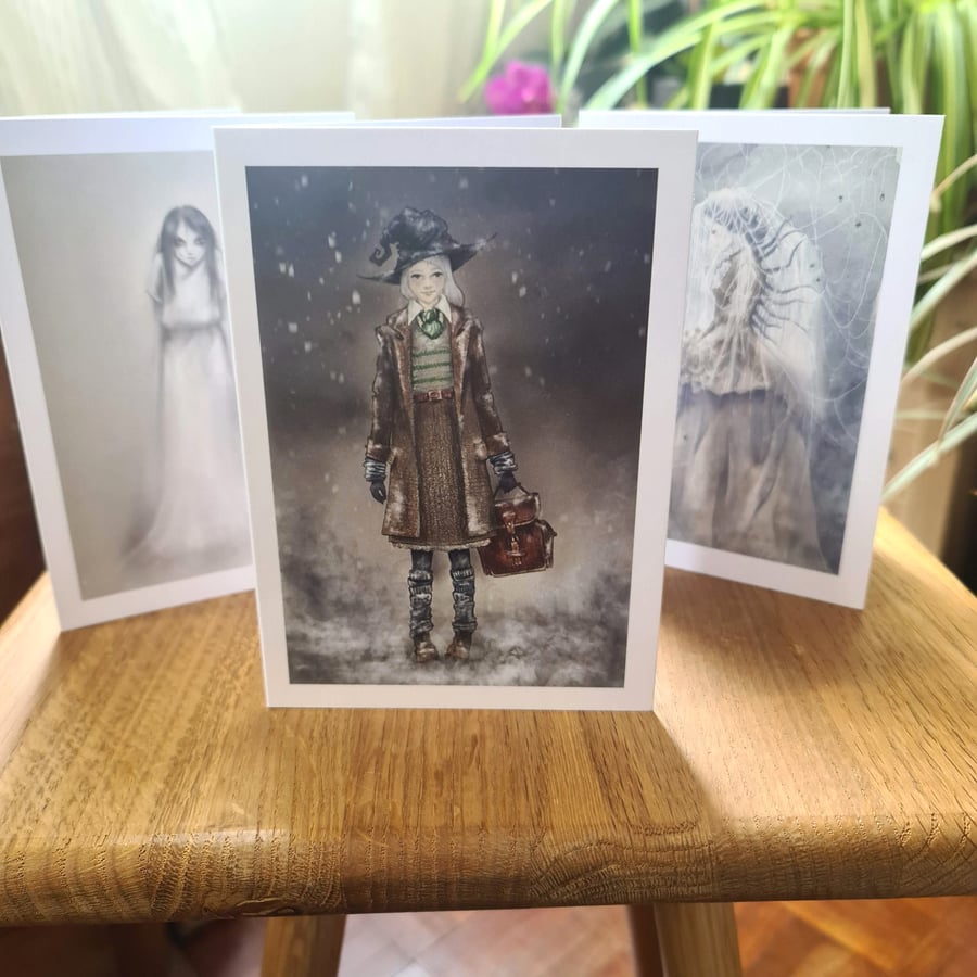  Greeting Cards - traditional art, whimsical gothic, witches coven.