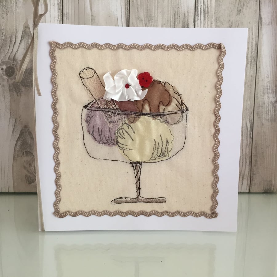 Birthday card - textile ice cream sundae - maybe also Mother"s day