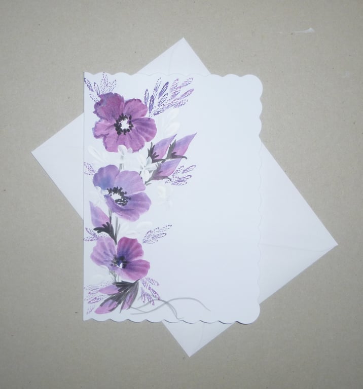 original art hand painted floral greetings card ( ref FA122 A6 )