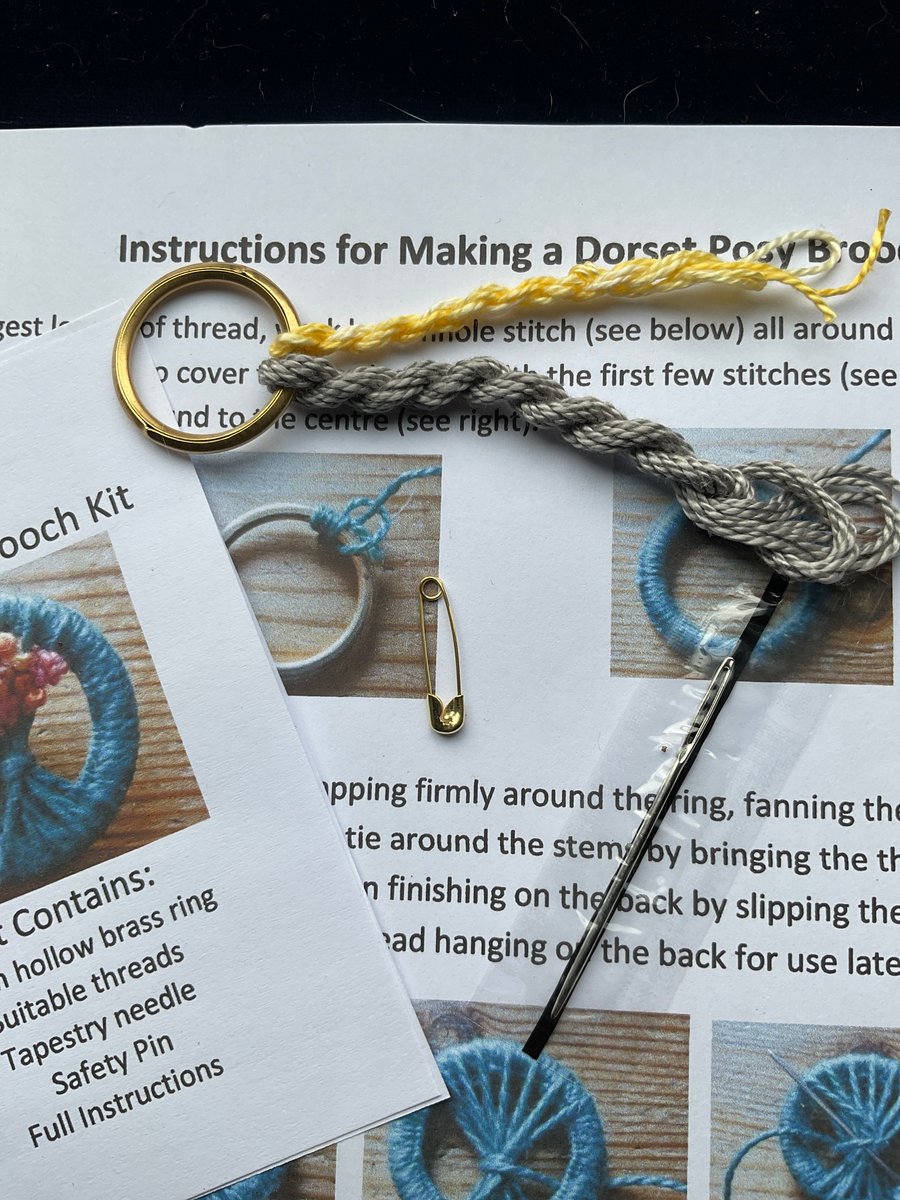 Dorset Posy Brooch Kit, Light Grey Stems with Pastel Yellow Flowers, 16