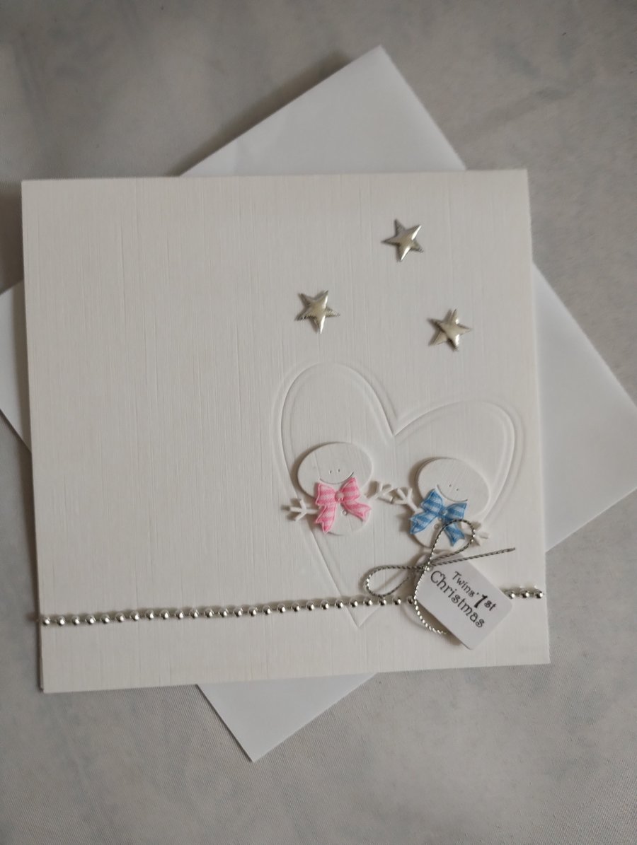 Unique Handmade Twins First Christmas Card 