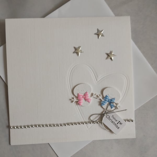 Unique Handmade Twins First Christmas Card 