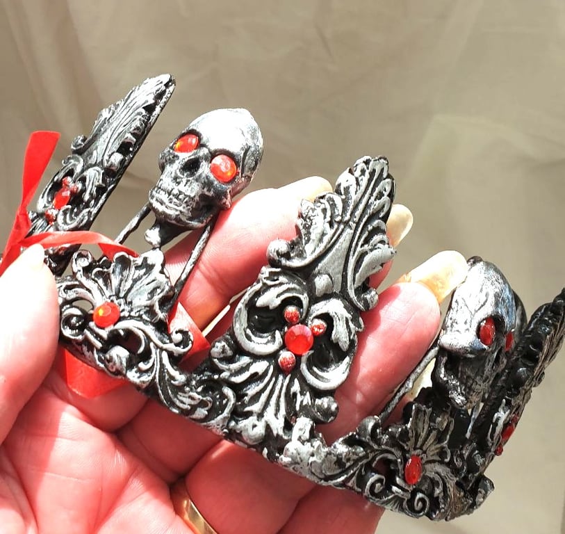 gothic Wiccan Pagan Black Skull Tiara Crown  Halloween Tiara 