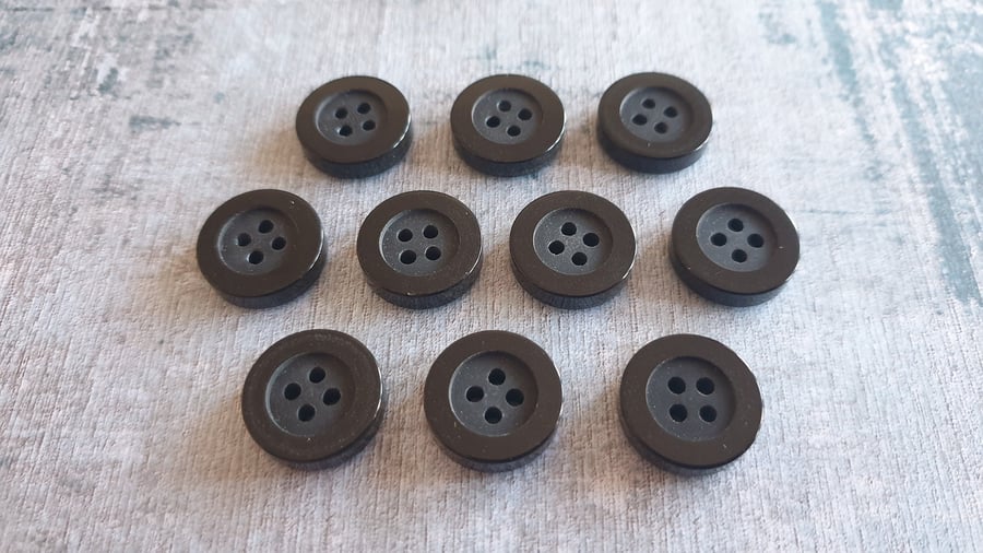 18mm 28L 4Hole CHUNKY Solid Black Buttons (polyester) 1980's