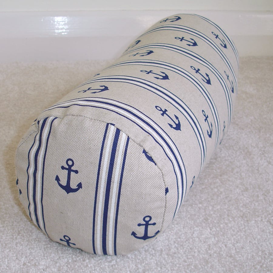 Anchor Bolster Cushion Cover 16"x6" Round Cylinder Neck Roll Pillow Stripes