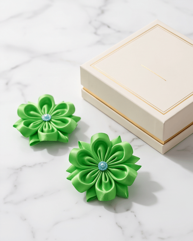 Handmade Floral Hair Clips – Green Accessories for Braids and Ponytails